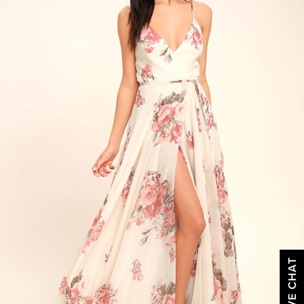Elegantly Inclined Cream Floral Print Wrap Maxi